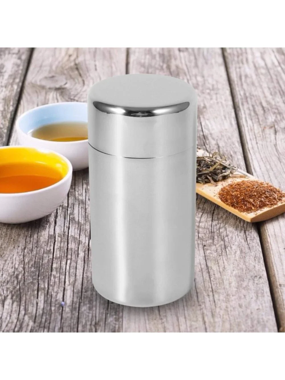 Airtight Double Seal Stainless Steel Tea Canister for Loose Tea, Coffee & Spices